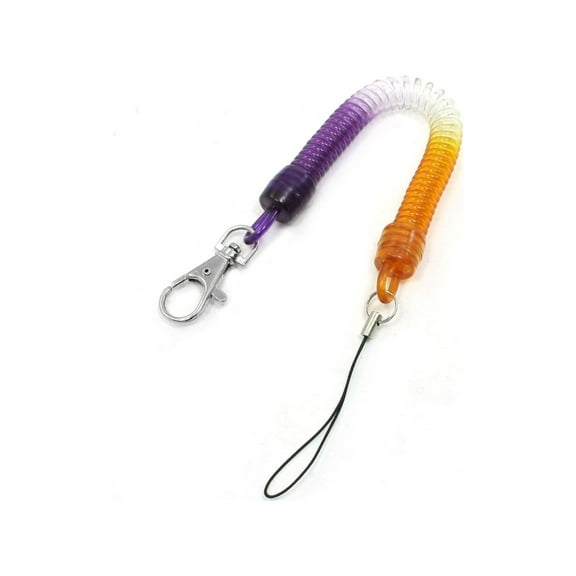 Unique Bargains Purple Clear Yellow Plastic Coil Metal Ring Keychain Keyring Rope 9.1" Length