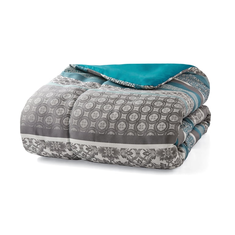 Mainstays 7-Piece Teal Stripe Princeton Comforter Set, King