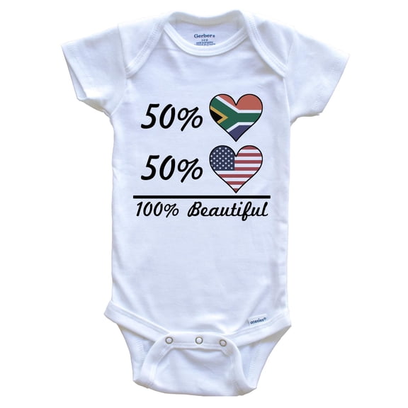 50% South African 50% American 100% Beautiful South Africa Flag Heart Baby Bodysuit, 0-3 Months White