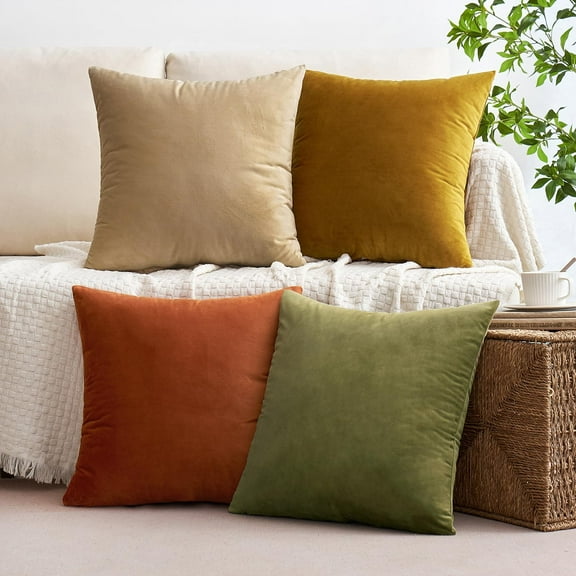 Ryan; Pack of 4 Throw Pillow Covers Soft Solid Decorative Square Spring Cushion Case for Sofa Bedroom Living Room 18 x 18 Inch Rust-Olive Green