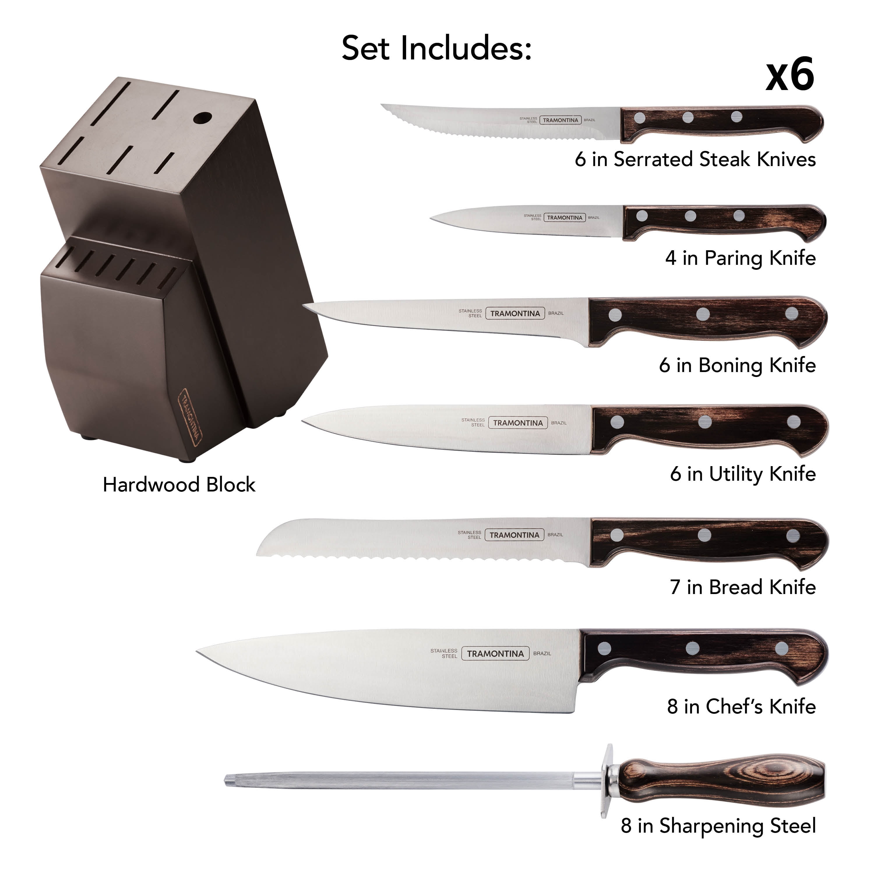 Forged 7 Pc Knife Set with Hardwood Counter Block - Tramontina US