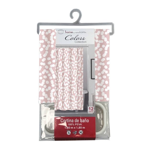Cortina de Baño Home Creations HCRE CORTINA P PU RO Puntos Rosas 180x180 cm