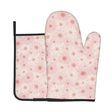 

Xecao Chrysanthemum Pattern Oven Mitts and Pot Holders Sets Heat Resistant Silicone Oven Mittens Extra Thicken Long Kitchen Cotton Oven Glove for Cooking