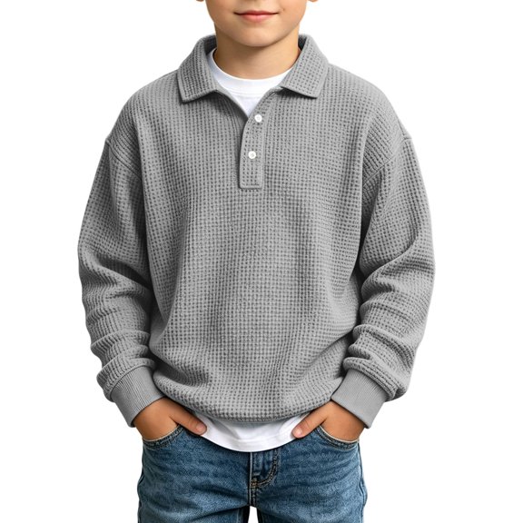 Gytharion Boys Lapel Sweatshirts Solid Color Buttoned Pullover Tops Fall and Winter Waffle Casual Warm Long Sleeve Tops,3T-14T