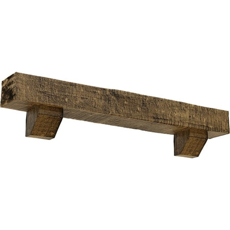 

Ekena Millwork Rough Cedar Faux Wood Urethane Fireplace Mantel W/ Ashford Corbels Natural Golden Oak