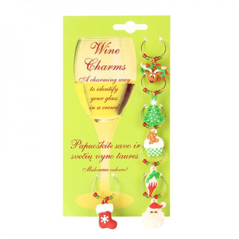 Wine and Cocktail Glasses Christmas Wine Glass Charms Set of 6 Theme Party Wine Glass Tags Christmas Wine Rings for Goblet Drink Marker with Simple Buckle Design for Champagne