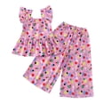 thumbnail image 4 of ATOGUTA Girls Clothes Ruffle Short Sleeves Crewneck Tops and Wide Leg Pants Cute Summer 2 Pieces Short Sets Size 2T-11, Multicolor, 4 of 7