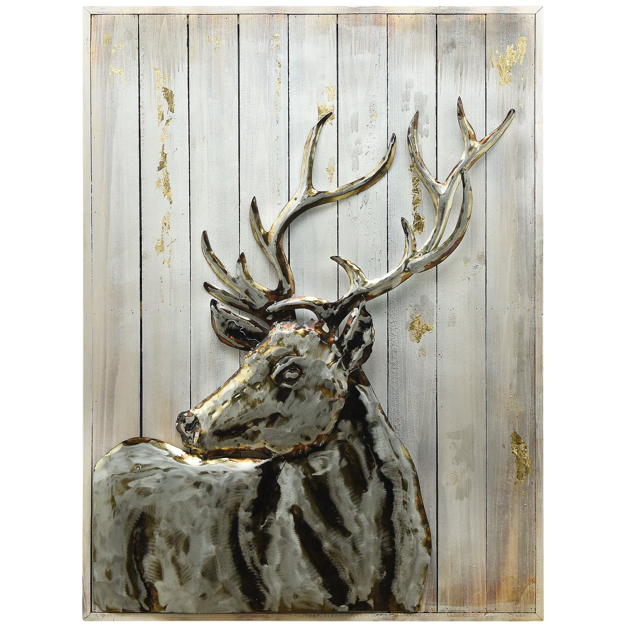 Empire Art Direct Deer 2 Hand Painted 3D Metal Wall Art on Slatted