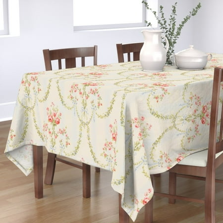 

Cotton Sateen Tablecloth 70 Square - Vintage Victorian Style Damask Floral Vintage Stripe Rococo Rose Print Custom Table Linens by Spoonflower