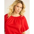 thumbnail image 2 of Free Assembly Women’s and Women's Plus Cotton Blouse with Short Puff Sleeves, Sizes XS-4X, 2 of 5