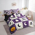 thumbnail image 2 of Feelyou Cute Ghost Skull Twin Bedding, Halloween Crow Pumpkin Bedding Comforter Set, Purple Cream, Black Reversible, 7pcs, 2 of 7