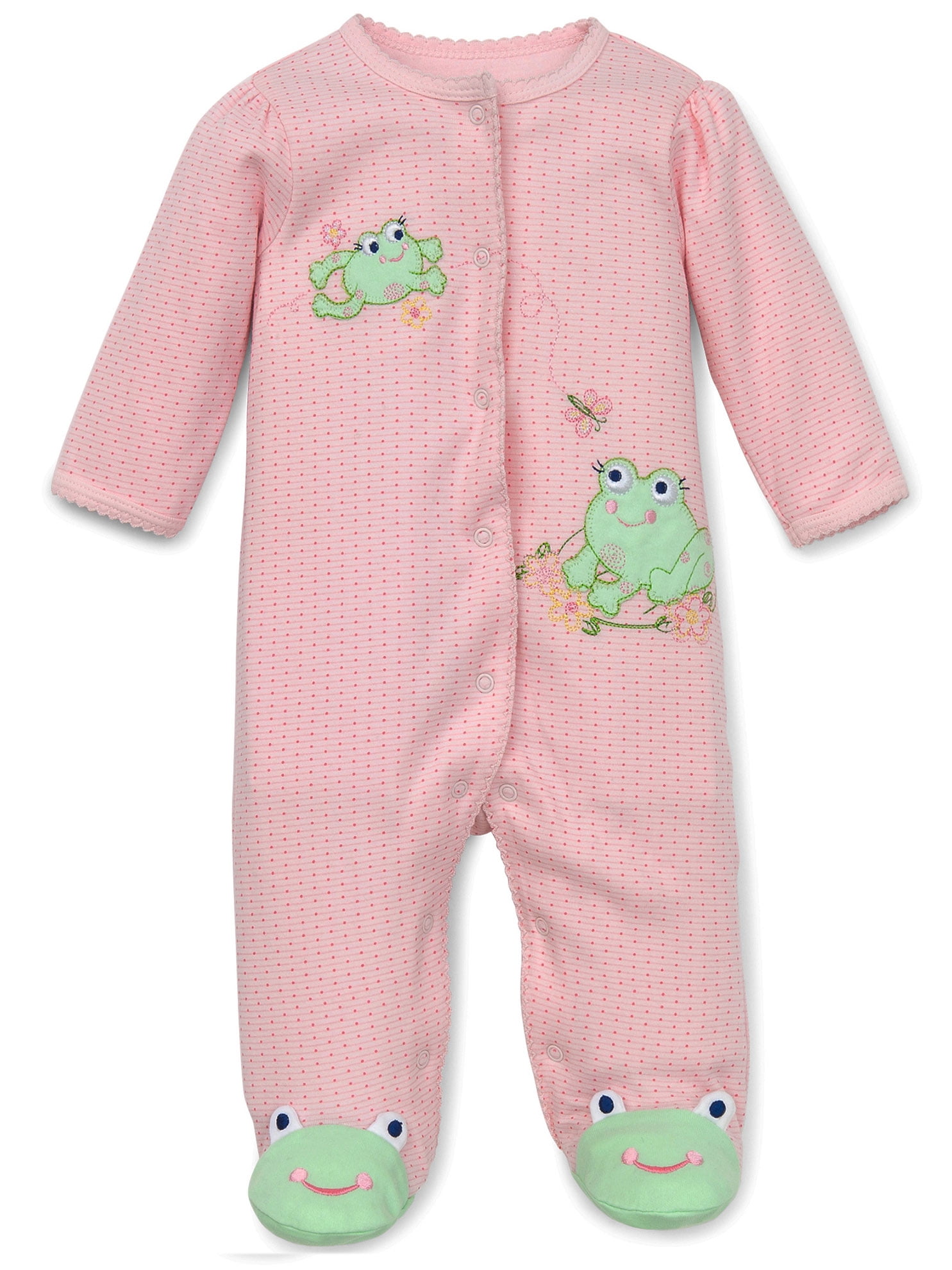 Frog Friends Snap Front Footie Pajamas For Baby Girls with Frog Feet