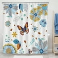 thumbnail image 1 of Whimsical Floral Shower Curtain - Vintage Style Blue & Yellow Design with Butterflies, 1 of 4