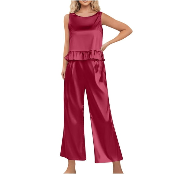 Njoeus Sexy Pajama Set for Women, Girls Pajamas Womens Silk Satin Pajamas Set 2 Piece Pjs Sets Soft Comfy Cami Top and Wide Leg Pants Sleepwear Summer Outfits S-Xxl Tunic Matching Set On Clearance