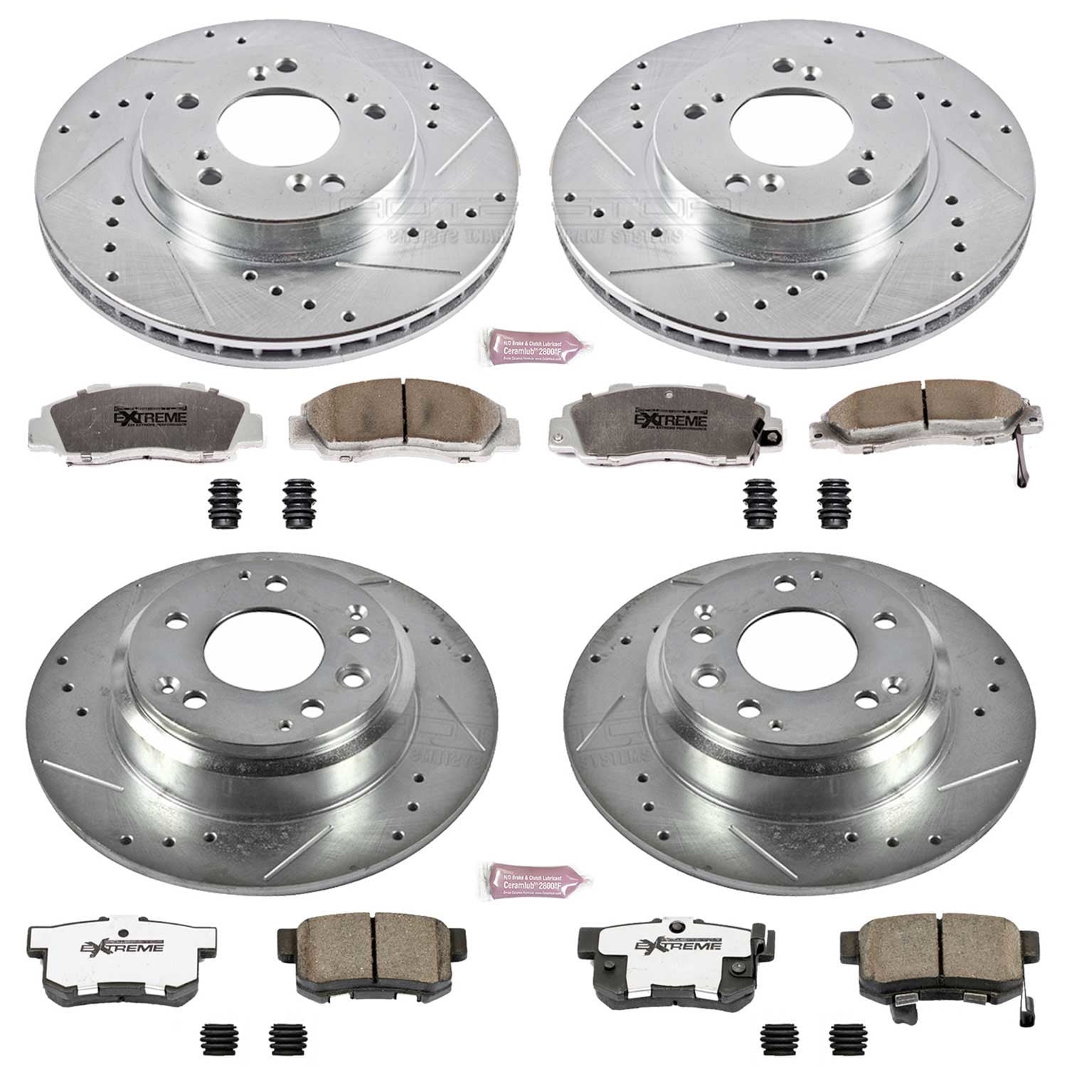 PowerStop Front and Rear Z26 Street Warrior Carbon-Fiber Ceramic Brake Pad and Drilled and Slotted Rotor Kit Fits: ACURA HONDA ISUZU Select Models K705-26