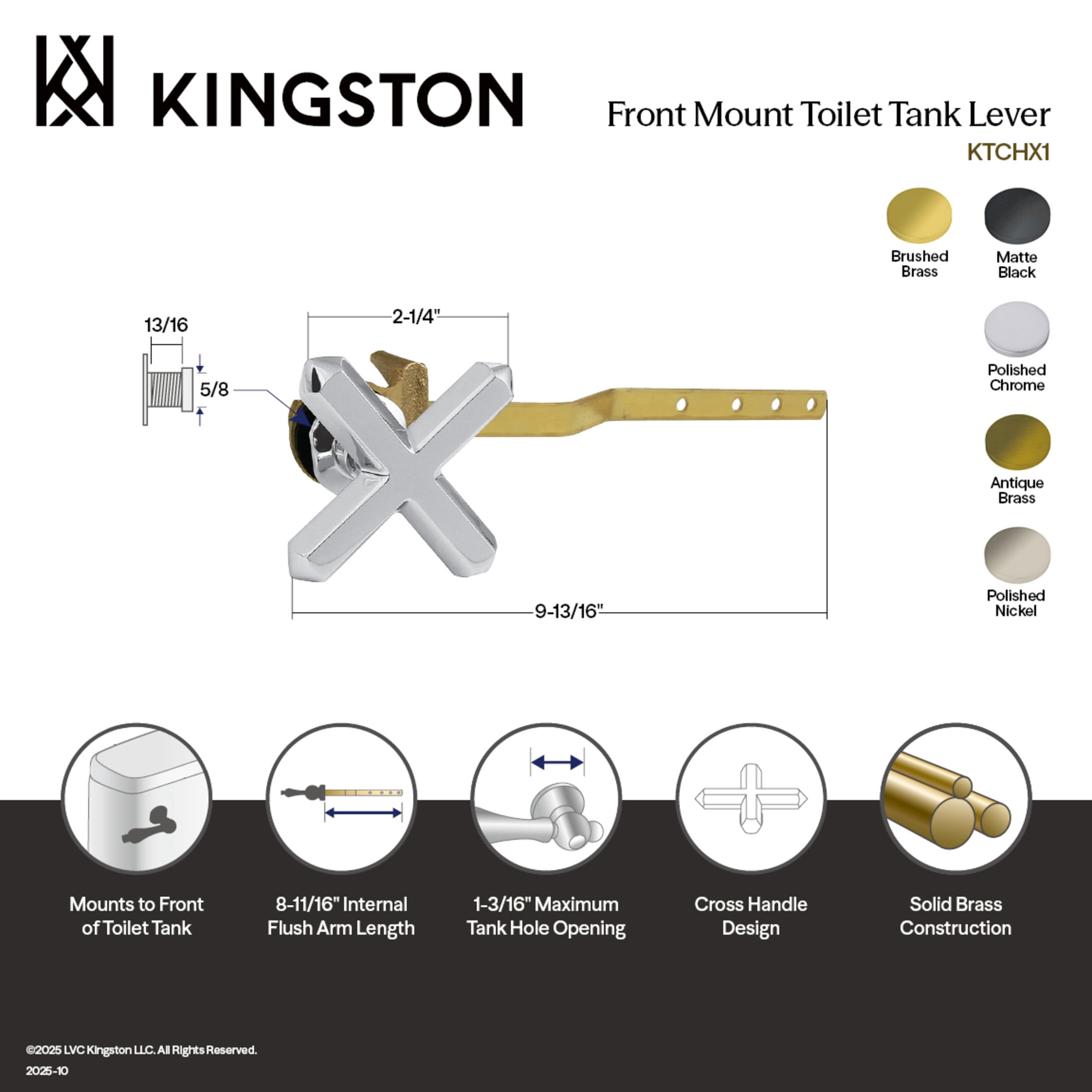Kingston Brass KTCHX6 French Country Front Mount Toilet Tank Lever in Polished Nickel