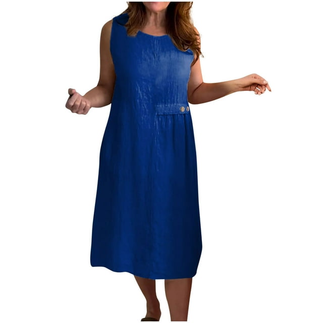 Hauts à Enfiler pour Femmes Vêtements Printemps Automne 2025 Chemises à Manches Longues Hauts de Festival Amples Mode Col Rond Sans Manches Bouton Poche Robe d'Été Couleur Unie Hauts Grande Taille pour Femmes Été