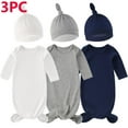 thumbnail image 3 of Zwiiyzr 2025 3 Pack Newborn Baby Boys Girls Knotted Gown With Hat Set Solid Color Swaddle Jumpsuit Pajamas Knotted Sleeping Bag+Knotted Hat White, 3 of 3