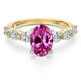 thumbnail image 3 of Gem Stone King 14K Two Tone Gold Pink Created Sapphire and Lab Grown Diamond Engagement Ring for Women | 1.90 Cttw | Oval 9X7MM | Gemstone September Birthstone | Size 7, 3 of 6