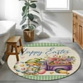 thumbnail image 4 of Round Area Rug 3ft, Gnome Easter Egg Non-Shedding Washable Area Rug, Purple Truck Spring Flower Green Linen Plaid Non Slip Low-Profile Circle Rugs for Living Room, Bedroom Dining Room, 4 of 9