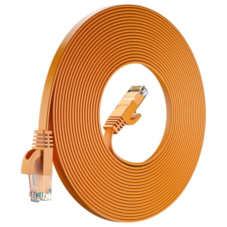 Cat6 Ethernet Cable 100ft, Orange - Flat High-Speed Network Cables for Gaming, Streaming, Router, Modem, PC, PS5, Xbox - Durable & Space-Saving Design
