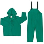 Two-Piece Rain Suit, Jacket w/Hood, Bib Pants, 0.42 mm PVC/Poly, Green, X-Large
