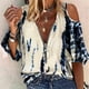 thumbnail image 1 of ICHUANYI Clearance Women Summer Sexy Shirt Cold Shoulder Pullover Blouse Half Sleeve Zipper Printed Tops(Beige, M) ICHUANYI WER2023080809761, 1 of 5
