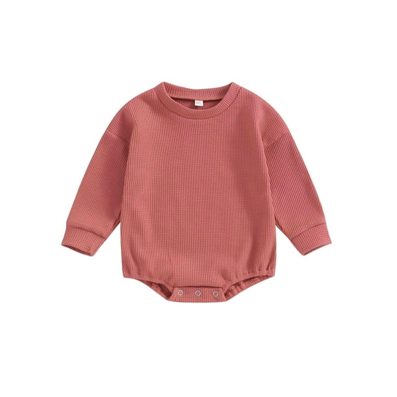 Bagilaanoe Newborn Baby Girl Oversized Romper Sweatshirt Long Sleeve Bodysuits Waffle Pullover 6M 12M 18M 24M Infant Casual Tee Tops
