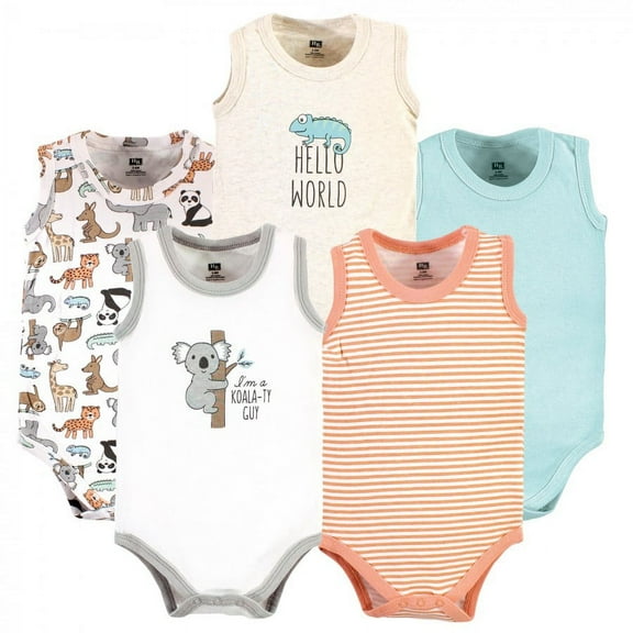 Hudson Baby Infant Boy Cotton Sleeveless Bodysuits, Zoo Animals, 0-3 Months