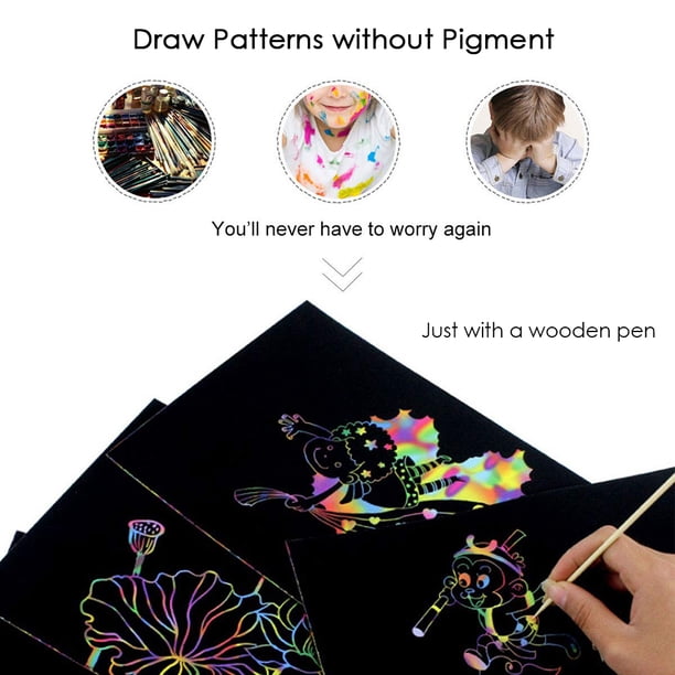 Scratch Paper Art – 16 Livres à Gratter Arc-en-ciel, 10 Pages Chacun, Avec Stylos Et Sachets Cadeaux