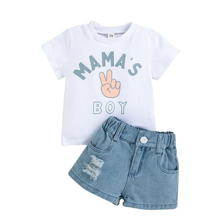 

GWAABD Baby Clothing Set Baby Short Sleeve Summer Children s Denim Shorts Suit Sports Wind Solid Color Shorts British Style Fashion Boy Suit Summer