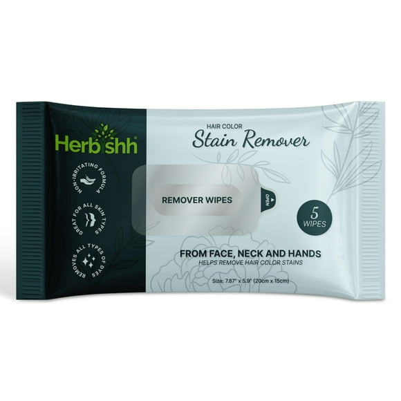 Herbishh Hair Color Stain Remover Wipes - Gentle Formula for Dye Cleanup - Easy Clean Travel Pack With 5 Skin-Friendly Wipes (Pack of 1)