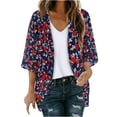 thumbnail image 2 of Lolmot Womens Summer Floral Print Sheer Chiffon Cardigan Casual Trendy Loose Cover Up Blouse Tops Beach Sun Protection Cover Up, 2 of 5