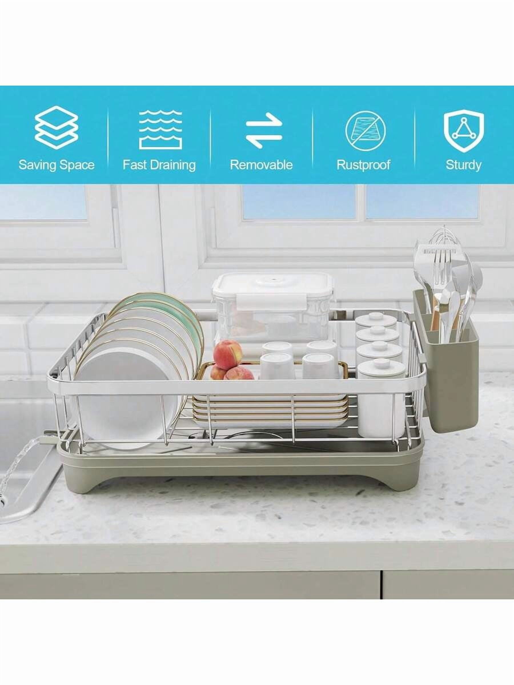 Dish Drying Rack 304 Stainless Steel Dish Rack With Drainboard,Space Spaving Auto-Draining Drying Racks For Kitchen Counter,Large Capacity Dish Racks For Bowls, Cups, Dish Drainer