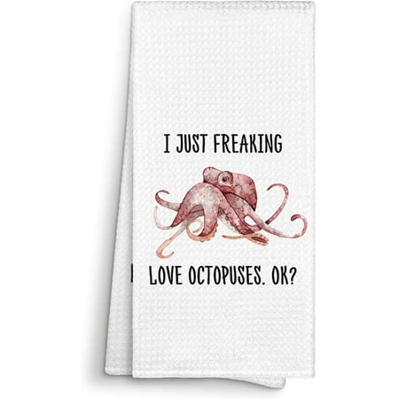 KKFEN-Octopuses Kitchen Towels 16x24 inches Polyester Microfiber Waffle Weave Octopus Pattern 1 Count Machine Washable Kitchen Cloths
