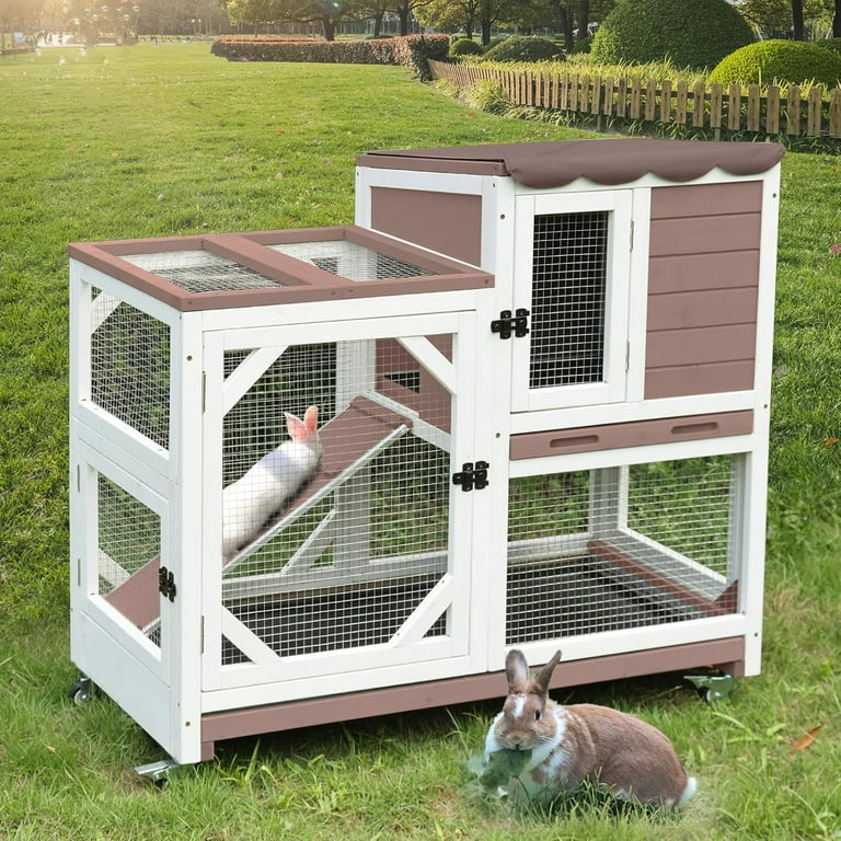 Rabbit Aivituvin Rabbit Cage, 2-Story Indoor Outdoor Bunny Hutch with