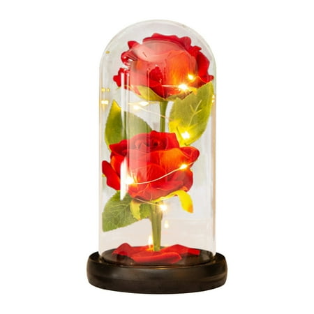 

Clearance Sale! WIXINLZ Desktop Ornament Two Roses Glass Cover Led Atmosphere Lamp Creative Decoration for Girlfriend on Valentine s Day Rose Lamp