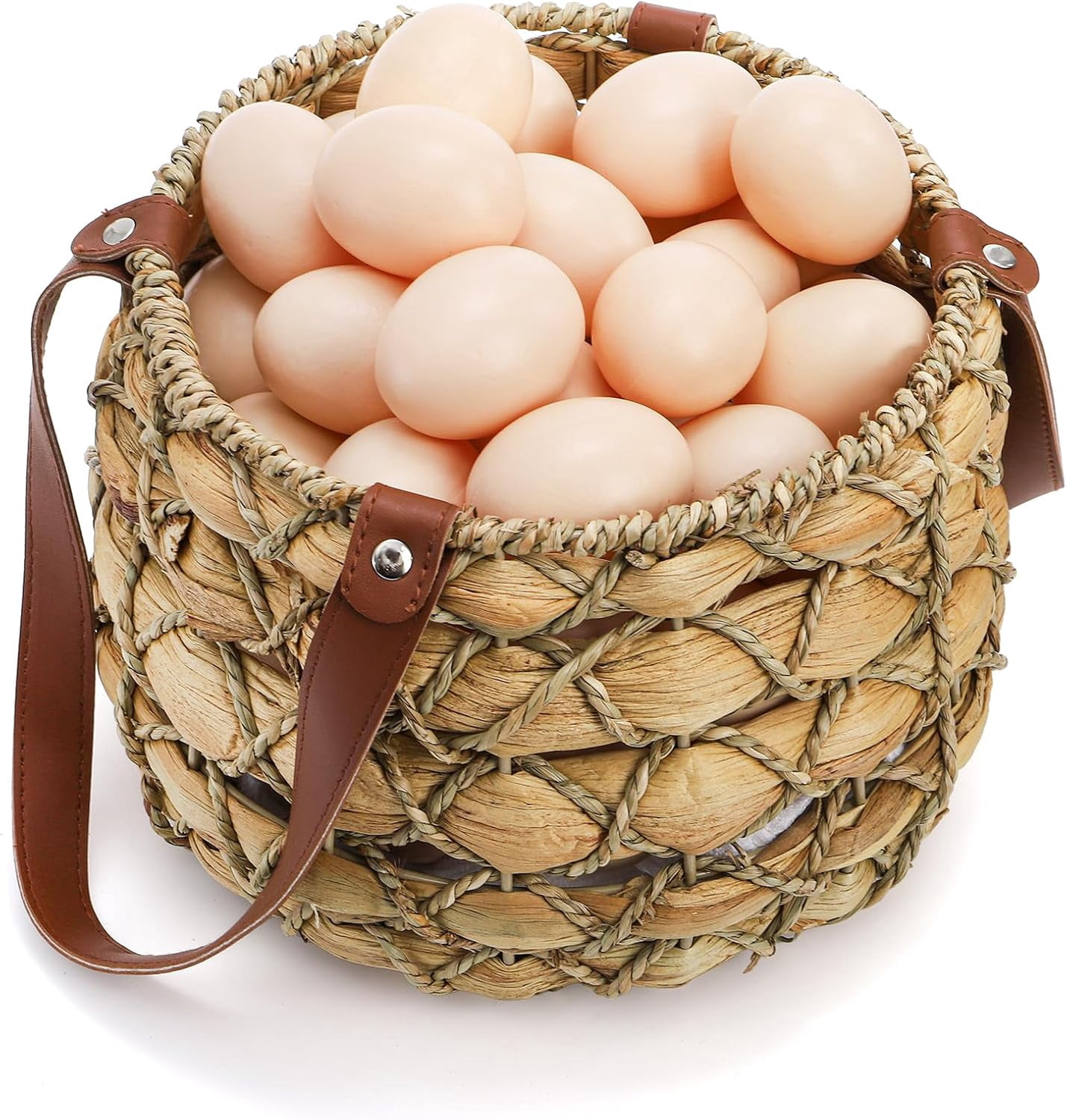 2 Sizes Egg Collecting Baskets with Handle, Round Chicken Storage Baskets, Handwoven Wicker Eggs Container for Gathering Fresh Eggs, Vine Countertop Picnic Basket Easter, Harvest