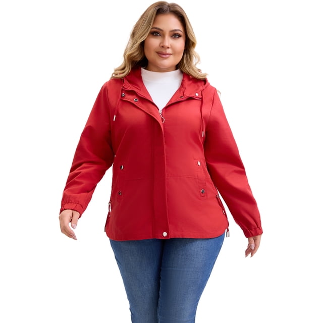 Abrigo de trench con capucha para mujer Agnes Orinda, talla grande, a prueba de viento, con cierre de cremallera y botones, chaqueta de invierno con bolsillos 1X Burdeos