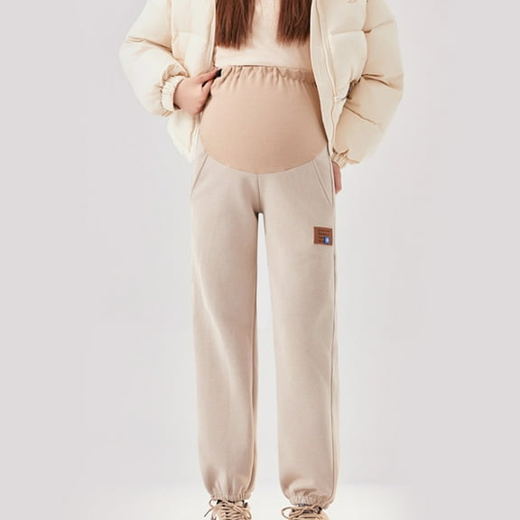 Wancir Maternity Sweatpant Cotton Fleece Lined Pant Pregnancy Casual Loose Comfy Joggers Women Pregnancy Clothes with Pocket