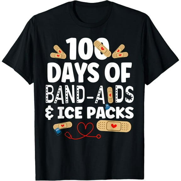 100 Days Band Aids & Ice Packs Nurse 100 Days Of School T-Shirt Shirts