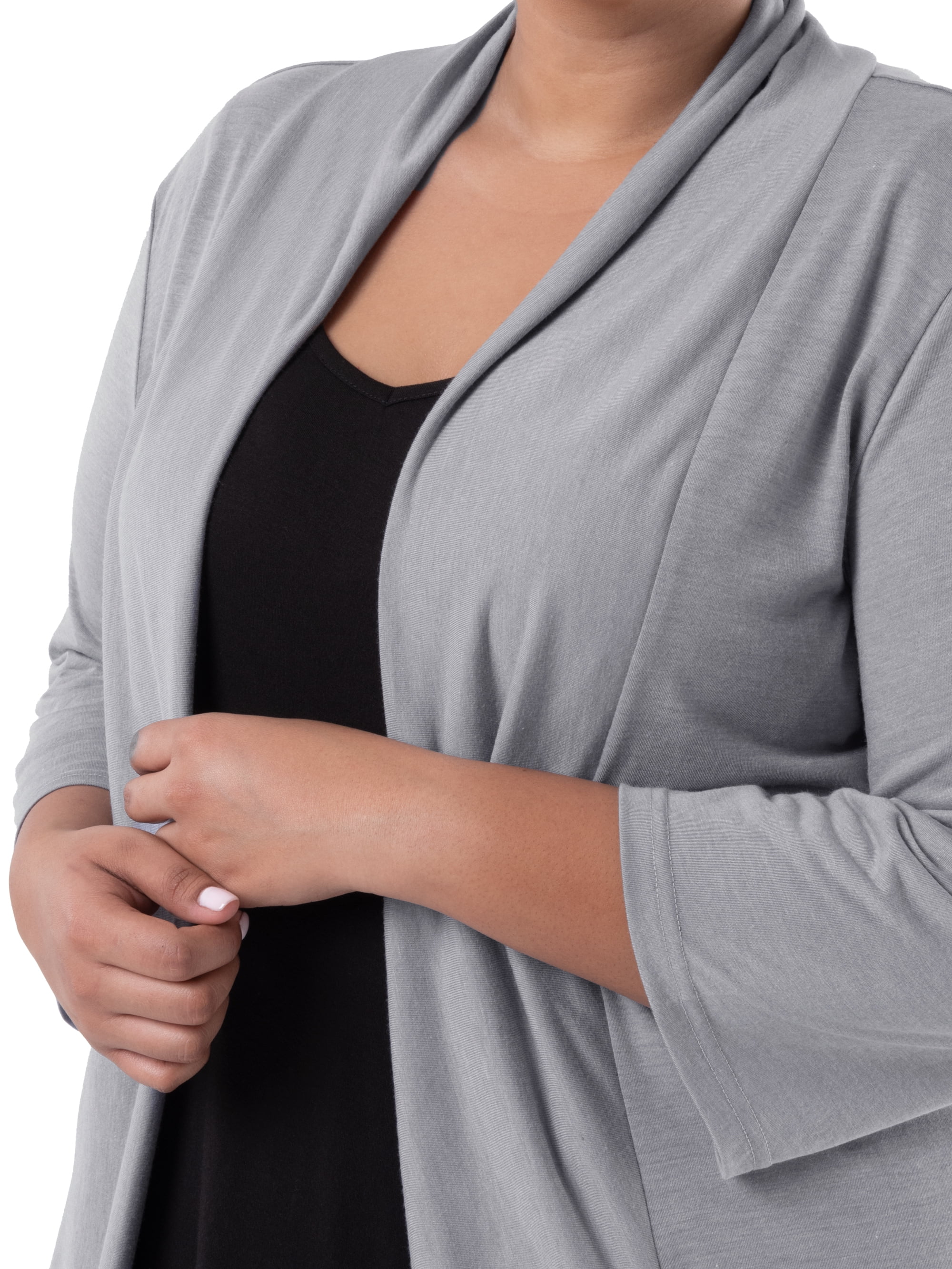 Wright's Women's Plus Size 3/4" Sleeve Draped Open Front Jersey Pocket Cardigan, 1X-5X