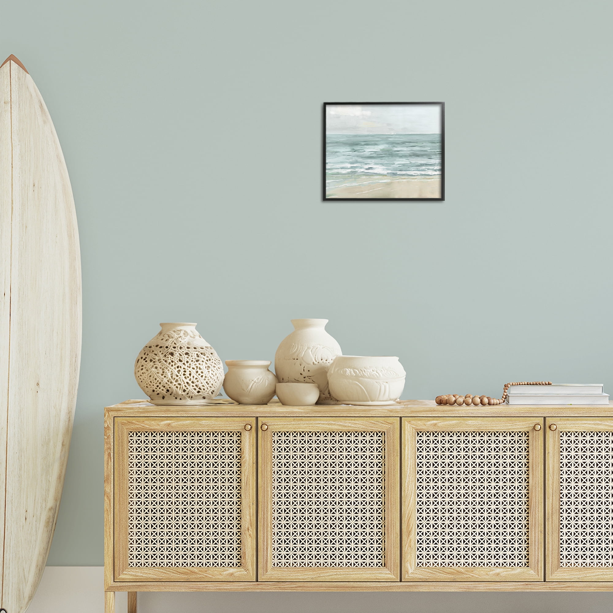 Stupell Industries Brushed Beach Waves Landscape Painting Black Framed Art Print Wall Art, 14 x 11