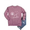 thumbnail image 4 of Nlife Women Just Breathe Letter Print Round Neck Long Sleeve Dandelion Shirt, 4 of 7