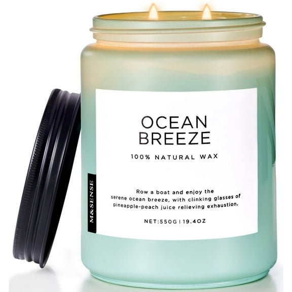 M&SENSE Ocean Breeze Scented Candle, 19.4oz Soy Jar Candle for Home, Large 2 Wick, Up to 110 Hours Burn time, Natural Organic Fragnce
