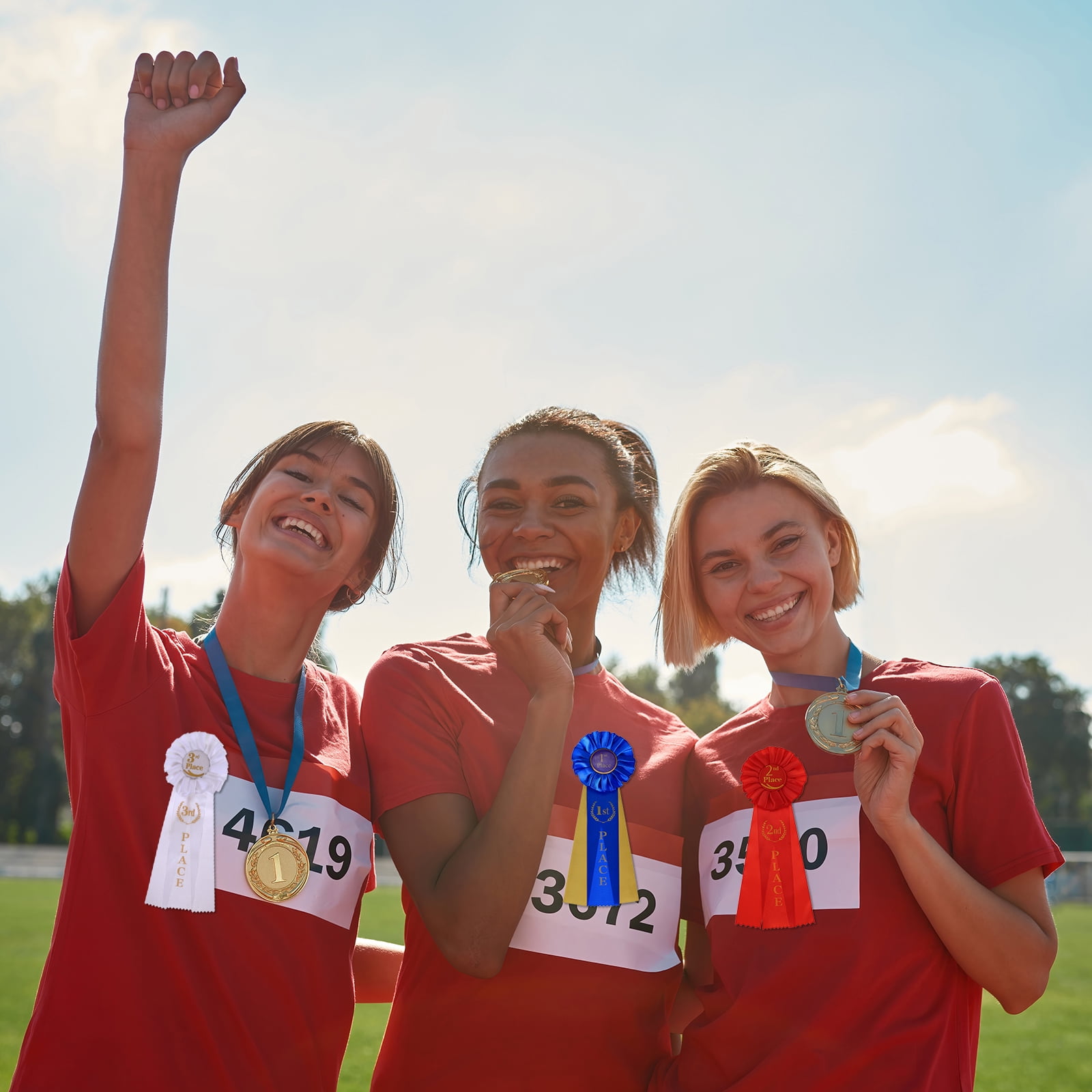 Uxcell 12 Pcs Award Ribbons, 1st Place Winner Recognition Ribbon for Competition Sports Event, Blue