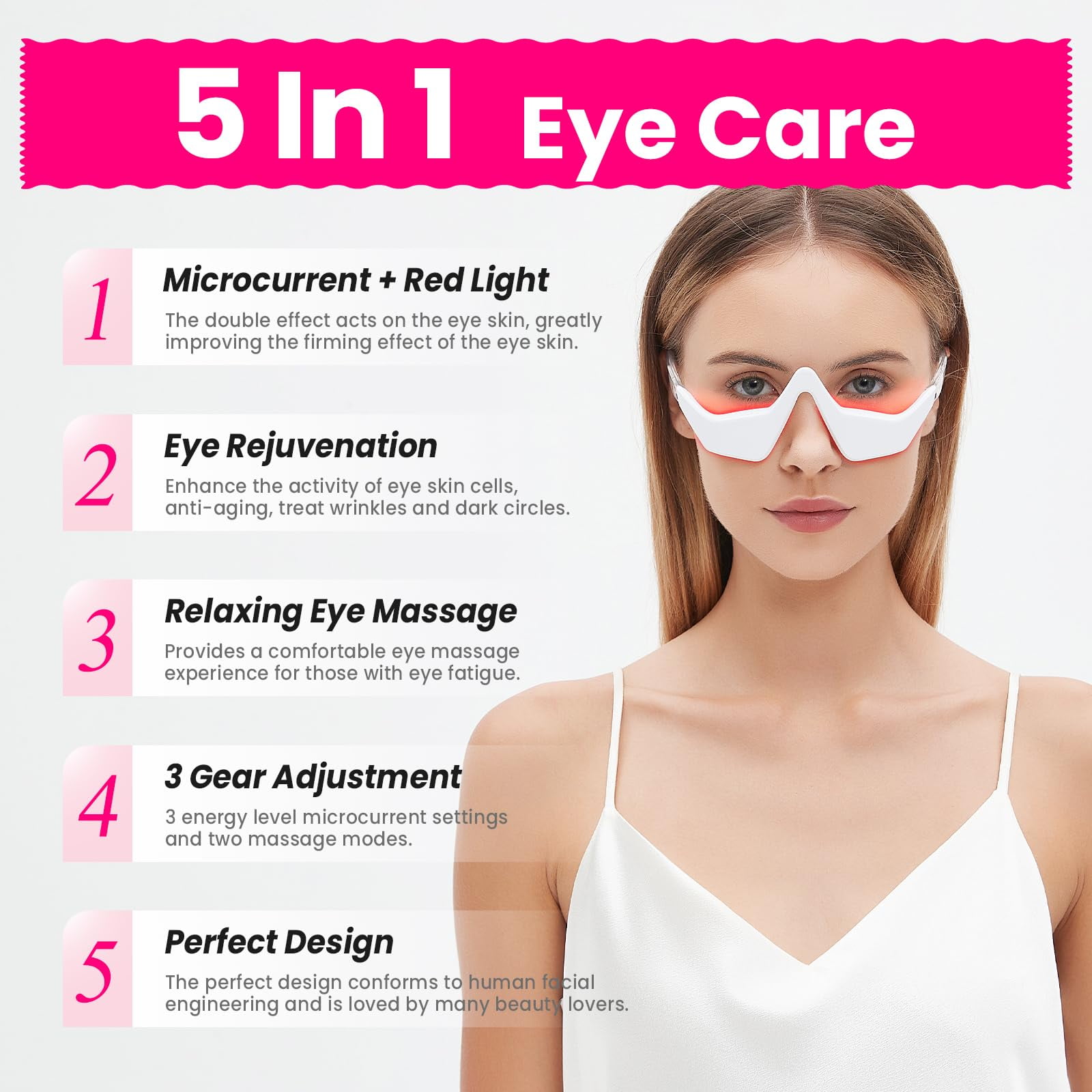 Anglink Red Light Wrinkle Therapy Glasses,Eye Massager,Microcurrent Facial Device,Used for Removing Eye Wrinkles, Relieving Eye Fatigue and Removing Dark Circles.LED Eye Perfector.