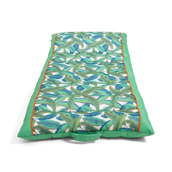Big Joe Kona No Inflation Needed Pool Lounger with Headrest, Tropical Palm Green Double Sided Mesh, Quick Draining Fabric, 5.5 feet Big