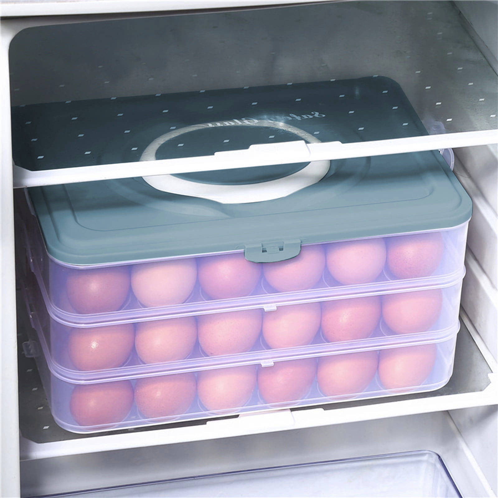 DZQMTKX Large Capacity Egg Holder, Stackable Fridge Organizer, 3-Tier Egg Storage Container with Lid And Handle, Transparent Egg Container for Refrigerator, Kitchen Food Storage Box for Home Use