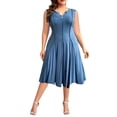 thumbnail image 2 of Blmnix Plus Size Dresses Woman Dress A Line Dresses Fit & Flare Petticoat Henley Midi Dresses Sleeveless Blue Antimicrobial Protection Summer Dresses Casual,XL, 2 of 6